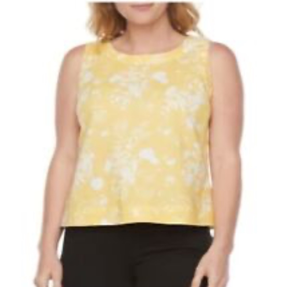 Liz Claiborne Linen Yellow‎ Floral Print Top. Size L/XL